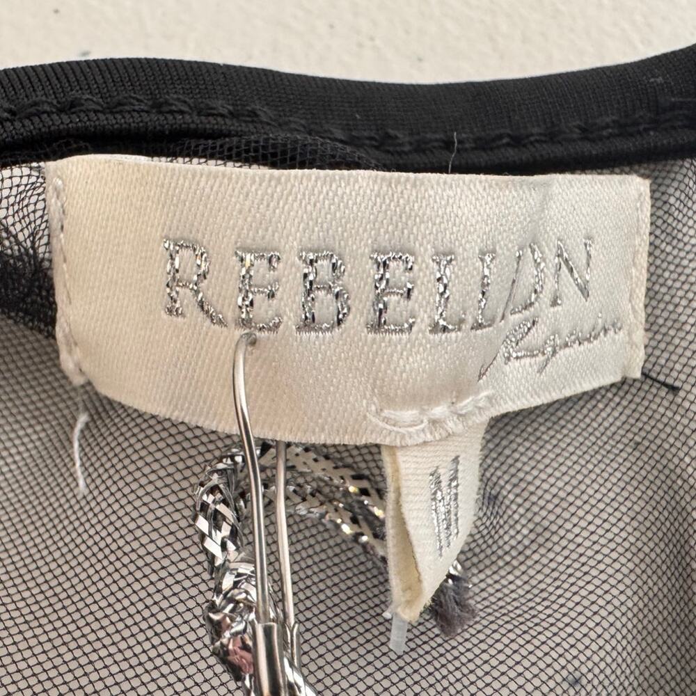 Rebellion embroidered sheer mesh crop top black floral velvet trim Sz M NWT - Picture 9 of 12
